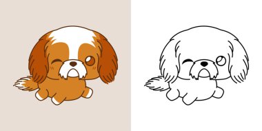 Kawaii Shih Tzu Köpek Tırmanışı Çok Renkli ve Siyah-Beyaz. Şirin Kawaii yavrusu. Giysiler, Çıkartmalar, Bebek Duşu için Bir Kawaii Hayvan Baskısı İzole Edilmiş Vektör İllüstrasyonu. 