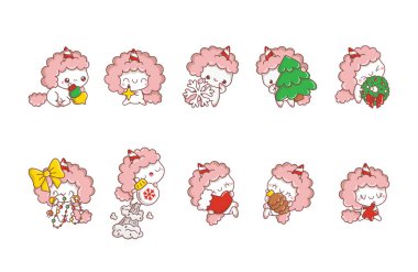 Kawaii Noel Tekboynuzu seti. Çıkartmalar için Şirin Vektör Xmas Hayvan Resimleri Koleksiyonu. 