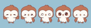 Vektör Çizgi Filmi Baykuş Resimleri. Kawaii İzole Edilmiş Kuş Sanatları Koleksiyonu Etiketler, Giysiler için Parmak izleri, Bebek Duşu, Renkli Sayfalar. 
