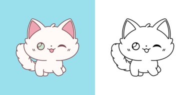 Terk Edilmiş Kedi ve Siyah-Beyaz 'a tırman. Şirin Çizgi Film Kedisi. Giysiler, Çıkartmalar, Bebek Duşu Kawaii Bebek Hayvanı 'nın Şirin Vektör İllüstrasyonu. 