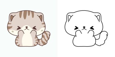 Şirin Tavşan Clipart İllüstrasyonu ve Siyah-Beyaz. Kawaii Klip Sanatı Bebek Yavrusu. Yapışkanlar için Şirin Vektör İllüstrasyonu, Çıkartmalar için Bebek Hayvanı, Kıyafetler için Parmak İzleri, Bebek Duşu. 