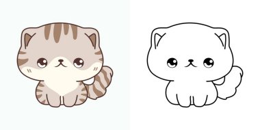 Clipart Tavşan Boyama Sayfasını ve Renkli Resimleri Ayarla. Kawaii Yavru Kedi 'yi tecrit etti. Etiketler için Karikatür Vektör İllüstrasyonu, Giysiler için Parmak İzleri, Bebek Duşu. 