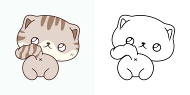 Şirin İzole Tavşan Clipart İllüstrasyonu ve Siyah-Beyaz. Komik, izole bebek kedicik. Giysiler, Çıkartmalar, Bebek Duşu için Kawaii Bebek Evcil Hayvanı İllüstrasyonu. 