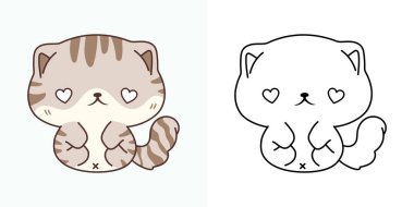 Renk Sayfası ve İllüstrasyon için Şirin Tavşan Tırmanışı. Mutlu Clip Sanatı Bebek Kedisi. Etiketler, Bebek Duşu, Renkli Sayfalar İçin Bir Kawaii Bebek Hayvanı İzole Edilişi. 