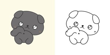 Şirin, tecrit edilmiş İngiliz Shorthair Cat Clipart İllüstrasyonu ve Siyah-Beyaz. Komik izole bebek kedi. Giysiler, Çıkartmalar, Bebekler ve Bebekler için İzole edilmiş Bir Kawaii Bebek Hayvanı İllüstrasyonu