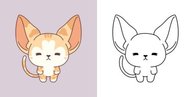 Çizgi film Abyssinian Kitten Coloring Page ve Illustration için Clipart. Klip sanatı yavru kediyi izole etti. Giysiler, Çıkartmalar, Bebek Duşu için Bir Kawaii Evcil Hayvanı 'nın Şirin Vektör İllüstrasyonu. 