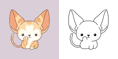 Habeş Kedisi 'ne Çok Renkli ve Siyah-Beyaz Tırman. Sevimli Clip Art Bebek Kedisi. Etiketler, Bebek Duşu, Renkli Sayfalar için Kawaii Bebek Evcil Hayvanı Sevimli Vektör İllüstrasyonu. 