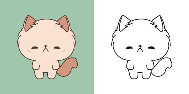 Vektör Ragamuffin Kitty Çok Renkli ve Siyah-Beyaz. Güzel Clip Art Kitten. Etiketler için Kawaii Evcil Hayvanı Çizgi Filmi, Giysiler için Parmak izi, Bebek Duşu. 