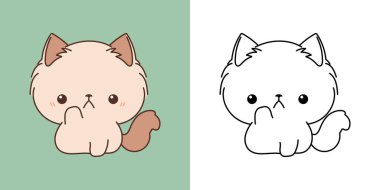 Şirin Ragamuffin Kedi Tırmanışı İllüstrasyonu ve Siyah-Beyaz. Kawaii Klip Sanat Kedisi. Etiketler için Şirin Vektör İllüstrasyonu, Giysiler için Parmak izleri, Bebek Duşu. 