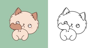 Kawaii Ragamuffin Kitty çok renkli ve siyah-beyaz. Güzel soyutlanmış bebek kedi. Giysiler, Çıkartmalar, Bebek Duşu için Kawaii Bebek Evcil Hayvanı Komik Vektör İllüstrasyonu. 