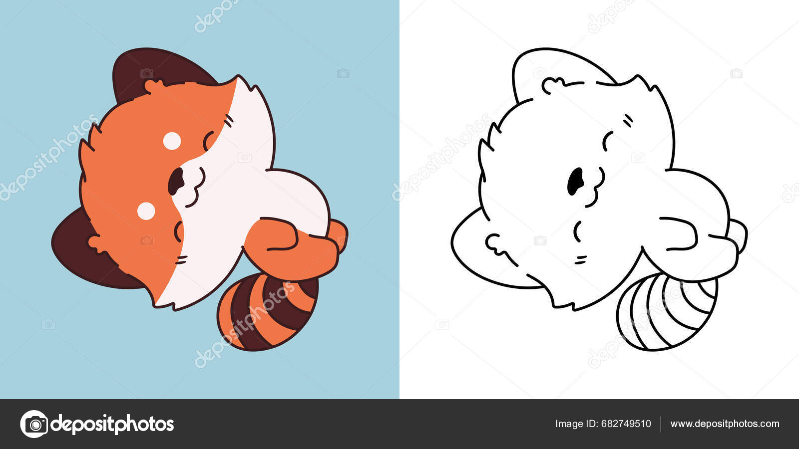 Cartoon Baby Red Panda Clipart Coloring Page Illustration Clip Art