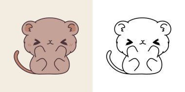 Şirin Gerbil Clipart İllüstrasyonu ve Siyah-Beyaz. İzole edilmiş komik bebek hayvan. Giysiler, Çıkartmalar, Bebek Duşu için Bir Kawaii Hayvan Baskısı İzole Edilmiş Vektör İllüstrasyonu. 