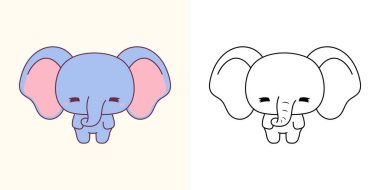 Şirin İzole Edilmiş Fil Clipart İllüstrasyonu ve Siyah-Beyaz. İzole edilmiş komik bebek hayvan. İzole edilmiş bir Kawaii Afrika Giysiler, Çıkartmalar, Bebek Duşu Hayvanı. 