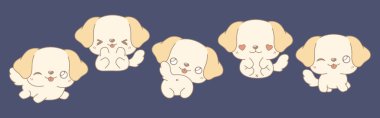 Bir set Kawaii tecrit edilmiş Labrador Köpeği. Etiketler, Bebek Duşu, Renkli Sayfalar, Giysiler için Parmak izleri için Vektör Karikatür Köpek Resimleri Koleksiyonu. 