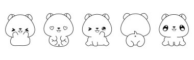 Kawaii 'nin izole edilmiş Hamster Renk Sayfası. Çıkartmalar, Bebek Duşu, Renk Kitabı, Giysiler için Parmak izleri için Sevimli Vektör Çizgi Filmi Özeti. 