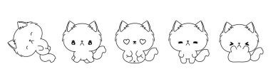 Vektör Karikatür Kedi Boyama Sayfası. Kawaii Koleksiyonu Yapışkanlar, Bebek Duşu, Renk Kitabı, Giysiler için Parmak izleri için Ragamuffin Kedi Taslağı İzole Edildi. 