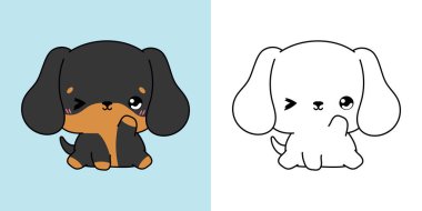 Renk Sayfası ve Çizim için Şirin Dachshund Köpek Yavrusu Clipart. Mutlu Clip Sanatı Bebek Köpeği. Etiketler, Bebek Duşu, Renkli Sayfalar İçin Kawaii Evcil Hayvanı Mutlu Vektör Resimleri. 