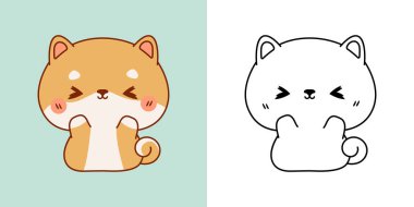 Clipart Shiba Inu Köpek Renklendirme Sayfasını ve Renkli Resimleri Ayarla. Kawaii, Yavru Köpek 'i tecrit etti. Etiketler için Şirin Vektör İllüstrasyonu, Giysiler için Parmak izleri, Bebek Duşu. 