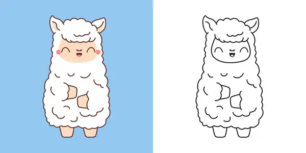 Nastavit Vektor Lama Vícebarevné Černobílé Kawaii Clip Art Alpaca Roztomilé Royalty Free Stock Ilustrace