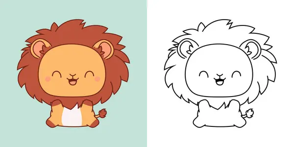 Vektor Baby Lion Flerfärgad Och Svart Och Vit Vackra Clip Stockillustration
