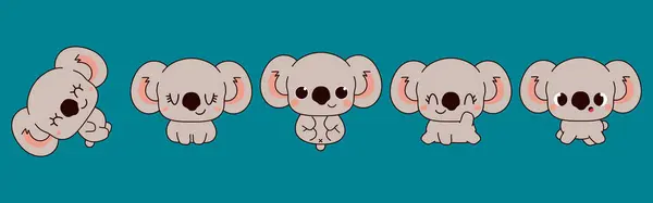 Set Dari Kawaii Terisolasi Koala Koleksi Vector Cartoon Animal Illustrations Grafik Vektor