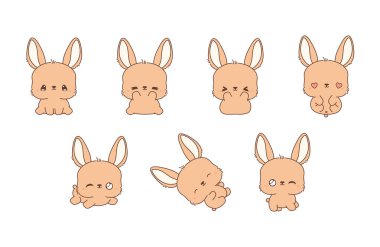 Collection of Vector Cartoon Bunny Art. Set of Kawaii Isolated Rabbit Illustrations for Prints for Clothes, Stickers, Baby Shower, Coloring Pages.  clipart