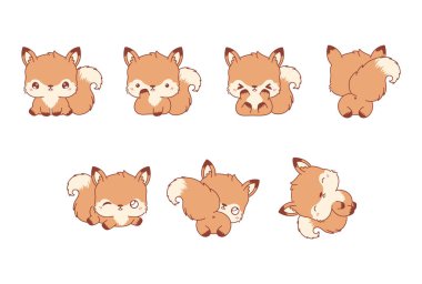 Vektör Karikatür Sincap Sanatı Koleksiyonu. Giysiler, Çıkartmalar, Bebek Duşu, Renkli Sayfalar İçin İzole Orman Hayvanı Resimleri. 