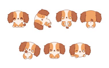 Vector Cocker Spaniel Puppy Sanat Koleksiyonu. Giysiler, Çıkartmalar, Bebek Duşu, Renkli Sayfalar İçin İzole Edilmiş Hayvan Resimleri. 