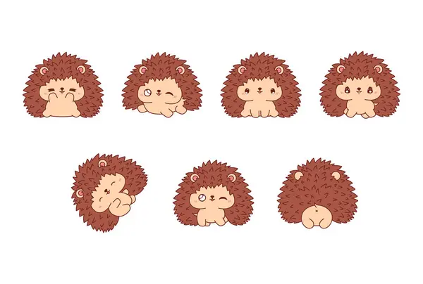 Koleksi Vektor Kartun Seni Hedgehog Set Kawaii Isolated Animal Illustrations Stok Vektor