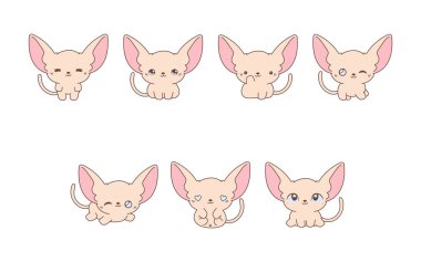 Vektör Çizgi Film Kedi Sanatı Koleksiyonu. Kawaii İzole Edilmiş Bebek Hayvanı Resimleri Giysiler, Çıkartmalar, Bebek Duşu, Renkli Sayfalar. 