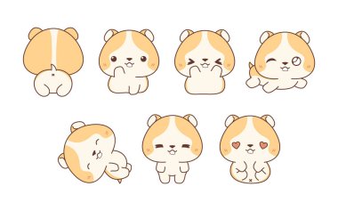 Vektör Karikatür Bebek Hamster Sanatı Koleksiyonu. Giysiler, Çıkartmalar, Bebek Duşu, Renkli Sayfalar İçin İzole Edilmiş Hayvan Resimleri. 