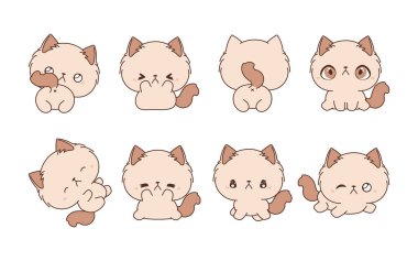 Kawaii seti Ragamuffin Kedisi 'ni izole etti. Yapıştırmalar, Bebek Duşu, Renkli Sayfalar, Giysiler için Parmak izleri. 