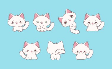 Vektör Karikatür Oyuncak Kedi Sanatı Koleksiyonu. Giysiler, Çıkartmalar, Bebek Duşu, Renkli Sayfalar İçin İzole Bebek Hayvanı Resimleri. 