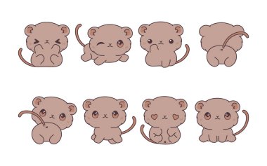 Bir grup Kawaii, Gerbil 'i izole etti. Yapıştırmalar, Bebek Duşu, Renkli Sayfalar, Giysiler için Parmak izleri için Vector Bebek Resimleri Koleksiyonu. 