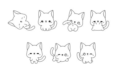 Vektör Çizgi Filmi Siyam Kedi Rengi Sayfası Koleksiyonu. Etiketler, Bebek Duşu, Renk Kitabı, Giysiler için İzole Kedi Taslağı. 