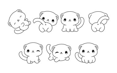 Vektör Karikatür Bebek Gelincik Renk Sayfası Koleksiyonu. Etiketler, Bebek Duşu, Renk Kitabı, Giysiler için İzole Bebek Hayvan Taslağı. 