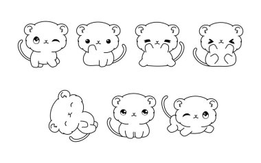 Vektör Karikatür Gerbil Boyama Sayfası Koleksiyonu. Etiketler, Bebek Duşu, Renk Kitabı, Giysiler için İzole Bebek Hayvan Taslağı. 