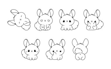 Kawaii seti Chinchilla Bebek Renk Sayfası 'nı izole etti. Çıkartmalar, Bebek Duşu, Renk Kitabı, Giysiler için Parmak izleri için Sevimli Vektör Çizgi Filmi Özeti. 