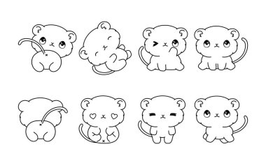 Kawaii Gerbil Boyama Sayfası. Çıkartmalar, Bebek Duşu, Renk Kitabı, Giysiler için Parmak izleri için Sevimli Vektör Çizgi Filmi Bebek Taslağı Koleksiyonu. 