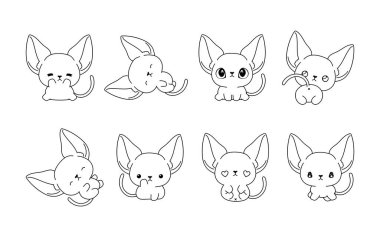 Kawaii 'nin ayırdığı Habeş Kedisi Renk Sayfası. Çıkartmalar, Bebek Duşu, Renk Kitabı, Giysiler için Parmak izleri için Sevimli Vektör Çizgi Filmi Bebek Taslağı Koleksiyonu. 