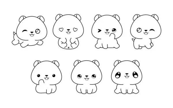 Coleção Vector Desenhos Animados Hamster Colorir Página Conjunto Kawaii Isolated Gráficos Vetores