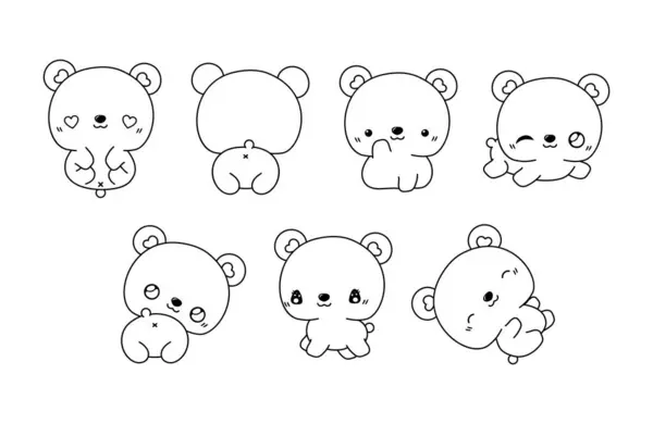 Set Halaman Pewarnaan Beruang Terisolasi Kawaii Collection Cute Vector Cartoon Stok Vektor Bebas Royalti