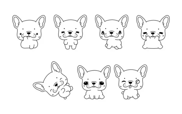 Coleção Vector Cartoon Francês Bulldog Dog Coloring Page Conjunto Kawaii Gráficos Vetores