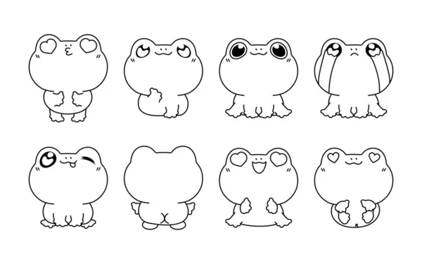 Conjunto Kawaii Isolated Frog Coloring Page Coleção Bonito Vector Cartoon Vetores De Bancos De Imagens Sem Royalties
