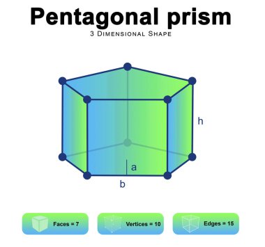 Pentagonal prizmanın özellikleri 2d illüstrasyon