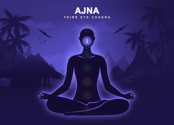 Ajna Chakra Med Meditation Mänsklig Pose Illustration Stockfoto