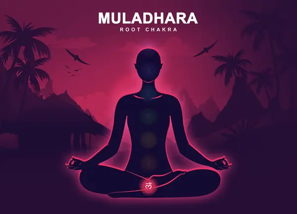 Muladhara Chakra Con Meditación Pose Humana Ilustración Fotos de stock libres de derechos