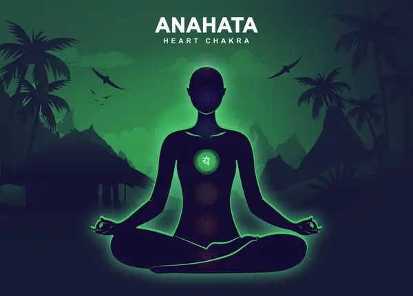 Anahata Chakra Med Meditation Mänsklig Pose Illustration Royaltyfria Stockbilder