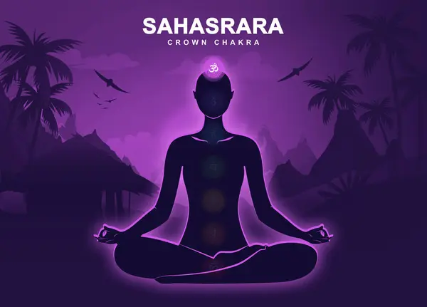 Sahasrara Chakra Med Meditation Mänsklig Pose Illustration Stockbild