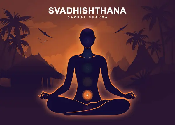 Svadhishthana Chakra Med Meditation Mänsklig Pose Illustration Royaltyfria Stockbilder